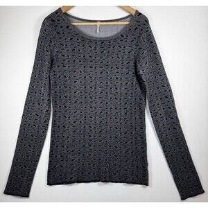 Margaret O Leary Knit Top Womens Small Gray Black Textured Long Sleeve Stretch